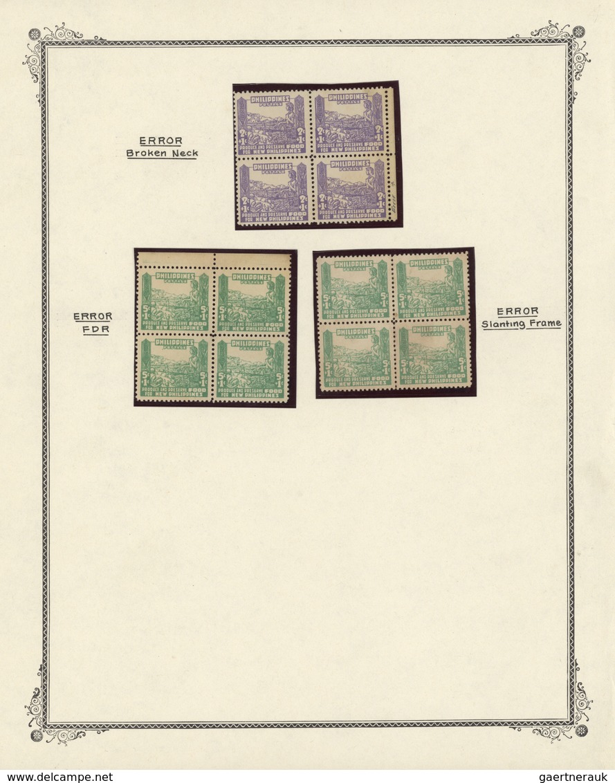 23873 Philippinen: 1938/1960 (ca.), collection of 19 specialities/varieties like partly imperf., flaws, of