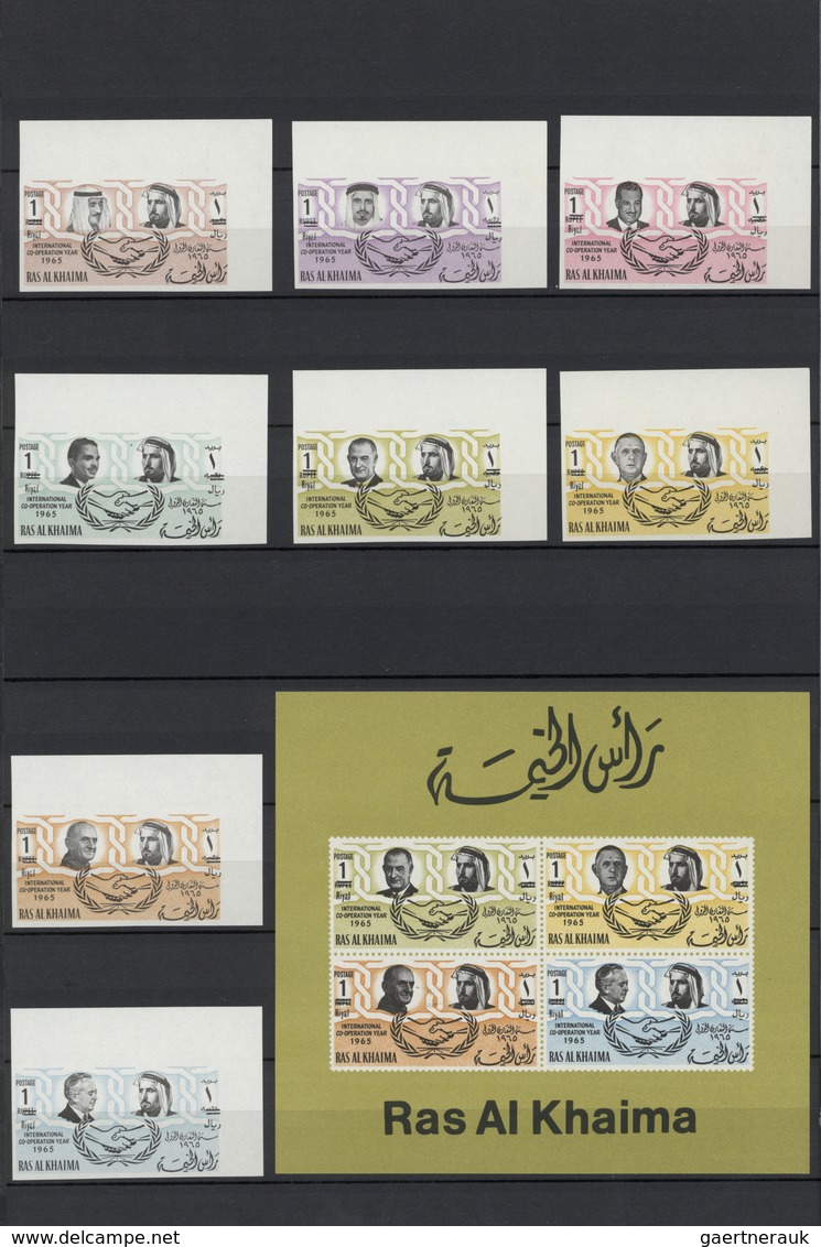 23883 Ras al Khaima: 1964/1969, u/m collection in a stockbook with many attractive thematic sets, imperfor