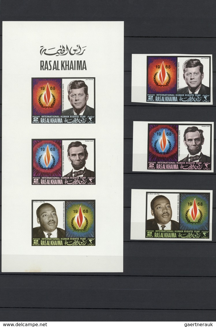 23883 Ras al Khaima: 1964/1969, u/m collection in a stockbook with many attractive thematic sets, imperfor