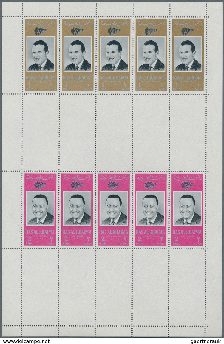 23888 Ras Al Khaima: 1966, American Astronauts, Six Complete Sets Of Four Gutter Sheets (comprising 2x5 St - Ras Al-Khaima