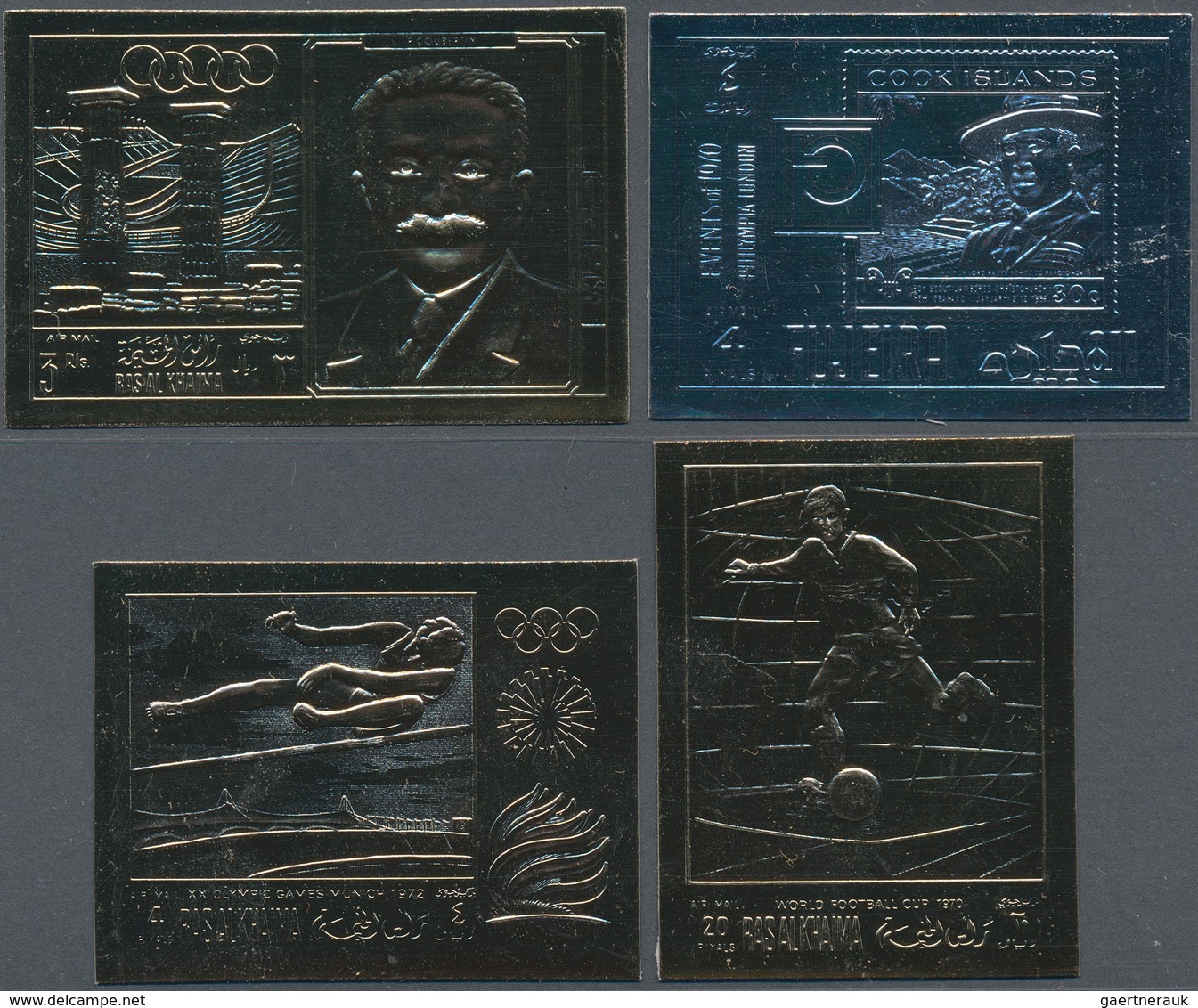 23890 Ras Al Khaima: 1968/1972 (ca.), Collection With All Different GOLD And SILVER Foil Issues In Stockbo - Ra's Al-Chaima