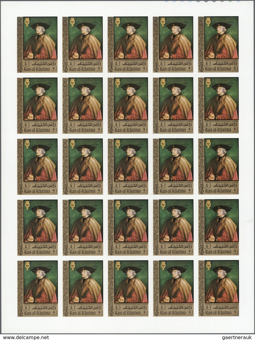 23892 Ras Al Khaima: 1968/1972, Thematic Issues "PAINTINGS", U/m Assortment Of Complete Sheets With Comple - Ras Al-Khaima