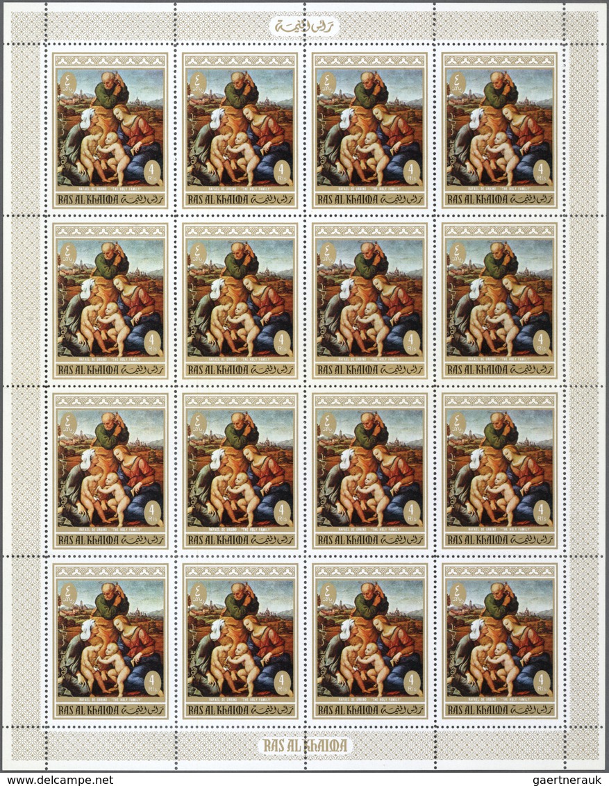 23892 Ras Al Khaima: 1968/1972, Thematic Issues "PAINTINGS", U/m Assortment Of Complete Sheets With Comple - Ras Al-Khaima