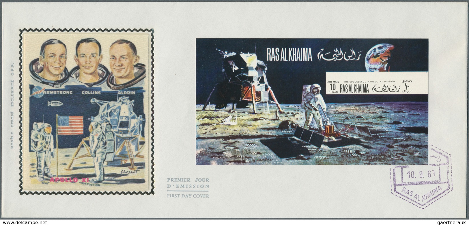 23896 Ras Al Khaima: 1969/1970, Space/Apollo, Group Of Eight Cacheted Envelopes Incl. Six Souvenir Sheets. - Ras Al-Khaima