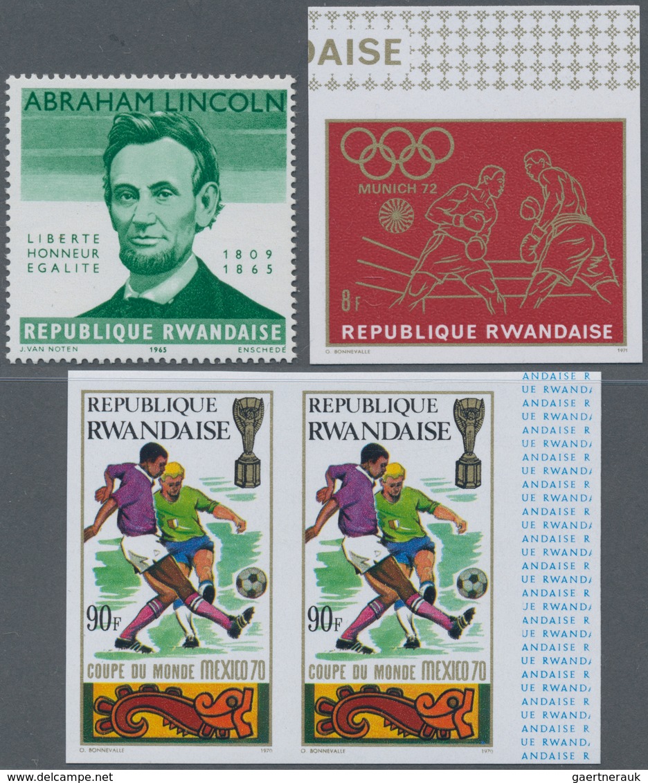 23917 Ruanda: 1965/2000 (ca.), Accumulation In Box With Stamps And Miniature Sheets Incl. Many IMPERFORATE - Autres & Non Classés