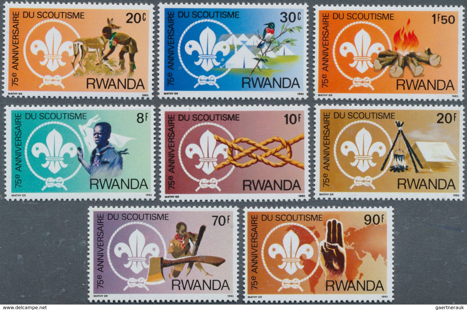 23919 Ruanda: 1983, 75 Years Of SCOUTING Complete Set Of Eight From 20c. To 90fr. In A Lot With 220 Comple - Autres & Non Classés