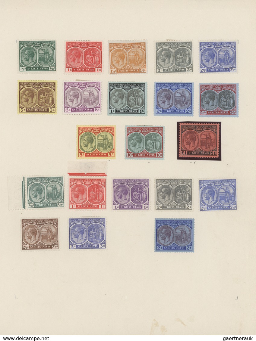 23927 St. Kitts-Nevis: 1903-1930, Collection On Three Album Leaves Including First Set Mint Hinged, SG 1-1 - St.Kitts-et-Nevis ( 1983-...)