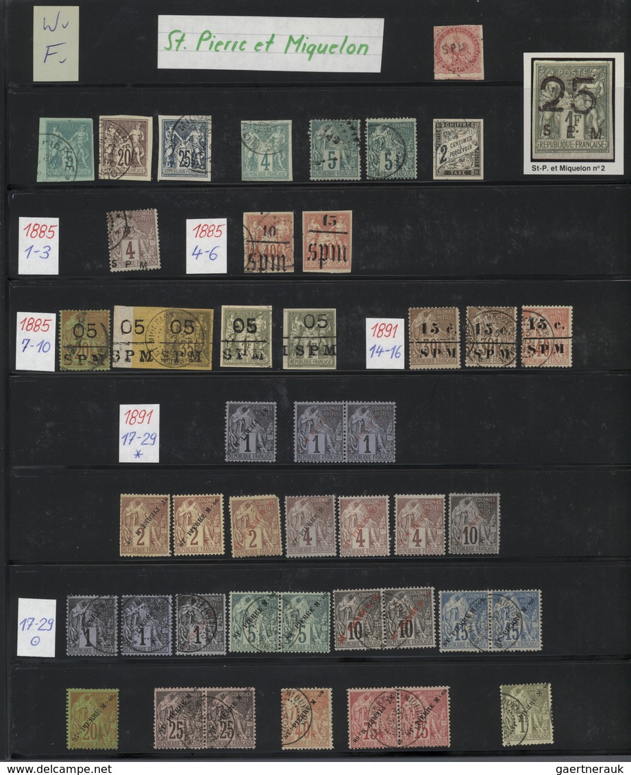 23930 St. Pierre Und Miquelon: 1870/1904, Collection On Stockpages From A 1870 Lettersheet Bearing 10c. Ea - Autres & Non Classés