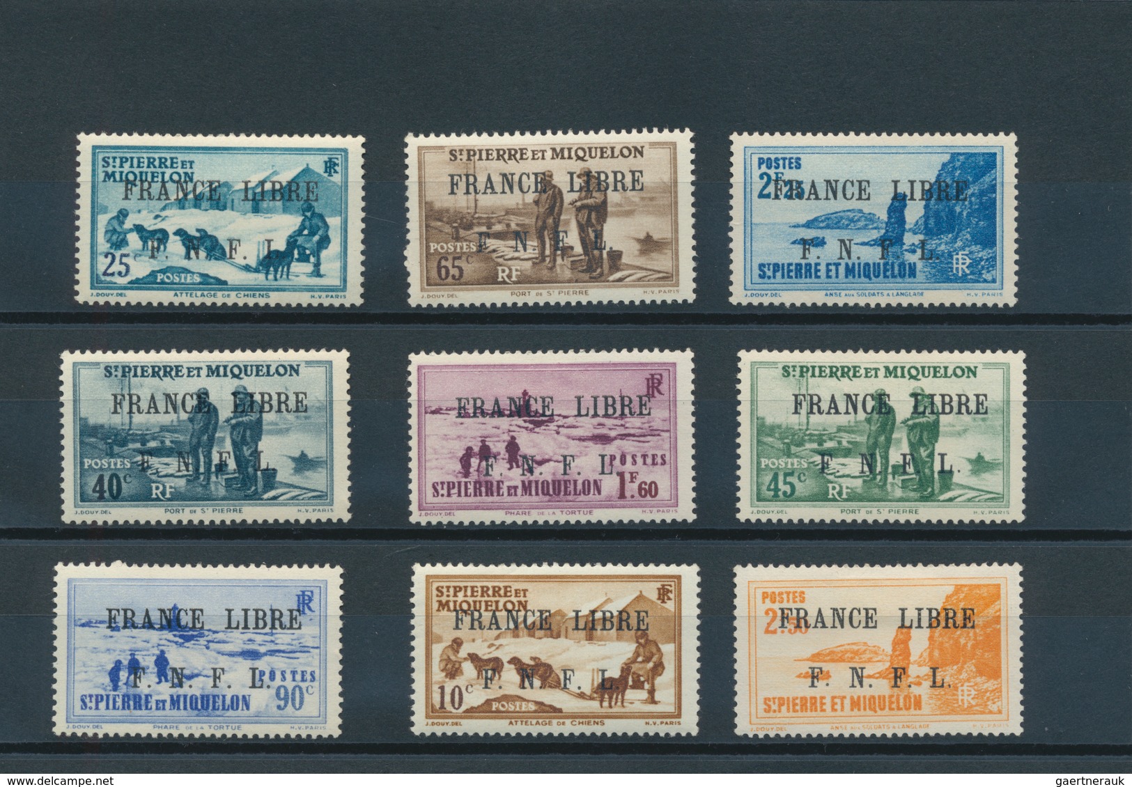 23933 St. Pierre Und Miquelon: 1941/1942, FRANCE LIBRE F.N.F.L. Overprints, Mint Assortment Of 18 Differen - Autres & Non Classés
