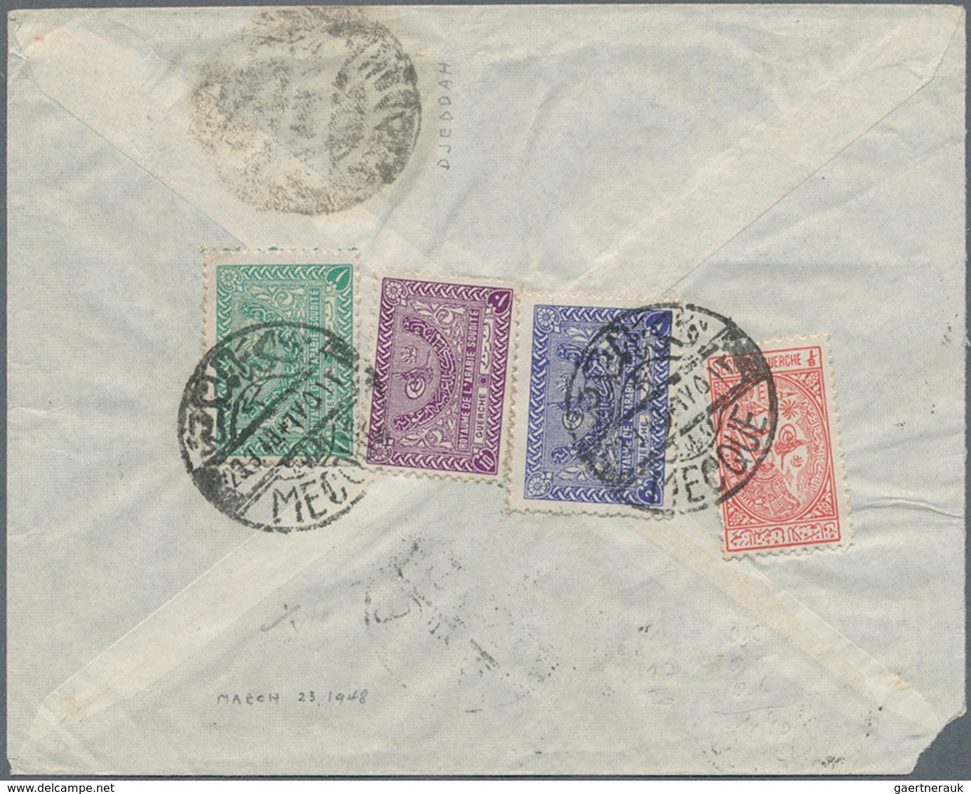 23979 Saudi-Arabien: 1947-75, 36 Covers including registered mail and air mails, attractive frankings.