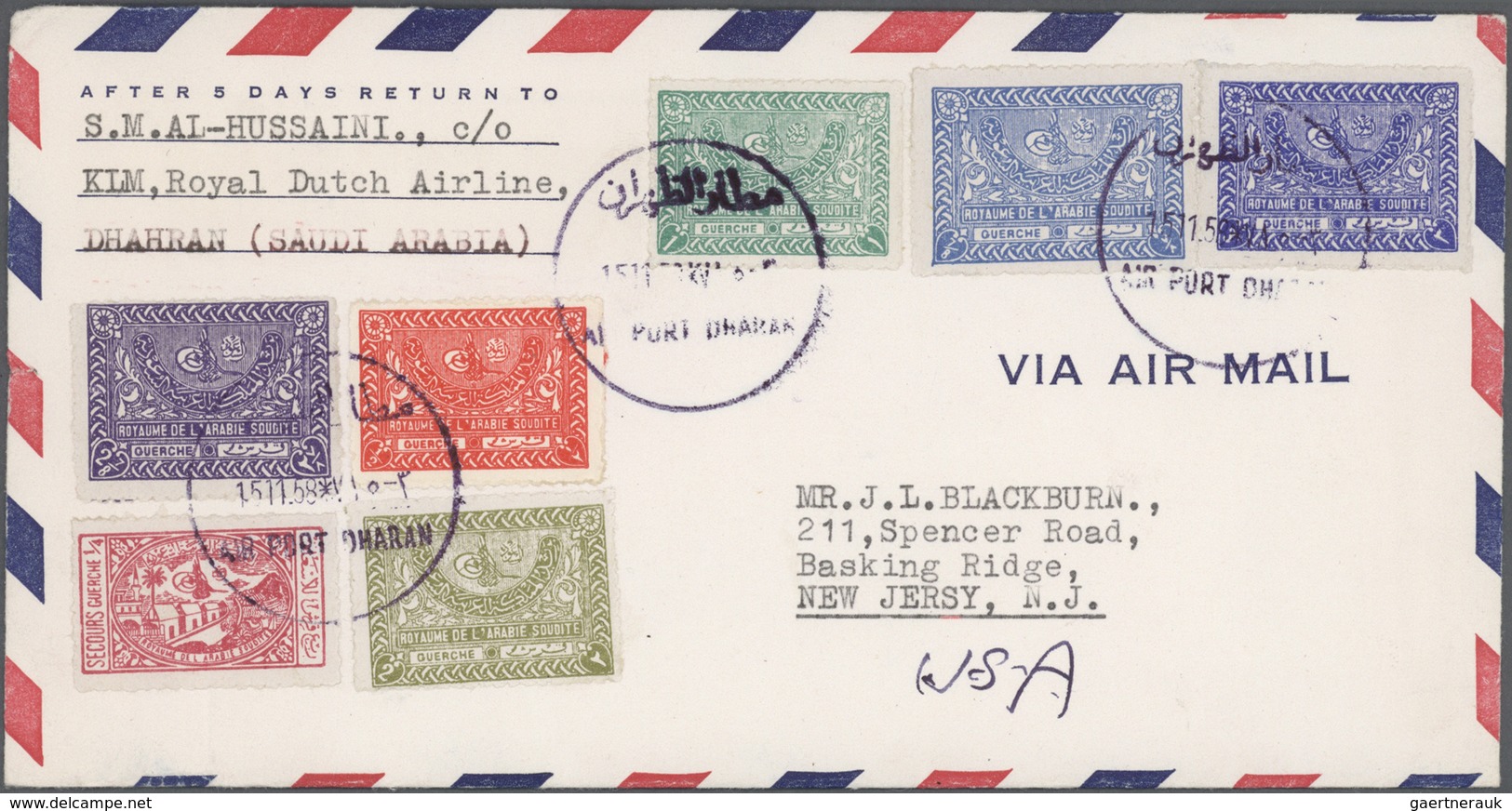 23979 Saudi-Arabien: 1947-75, 36 Covers including registered mail and air mails, attractive frankings.