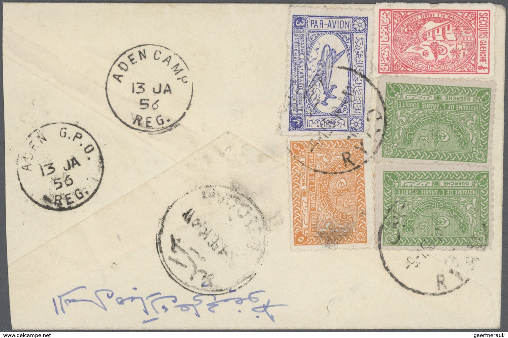 23979 Saudi-Arabien: 1947-75, 36 Covers including registered mail and air mails, attractive frankings.