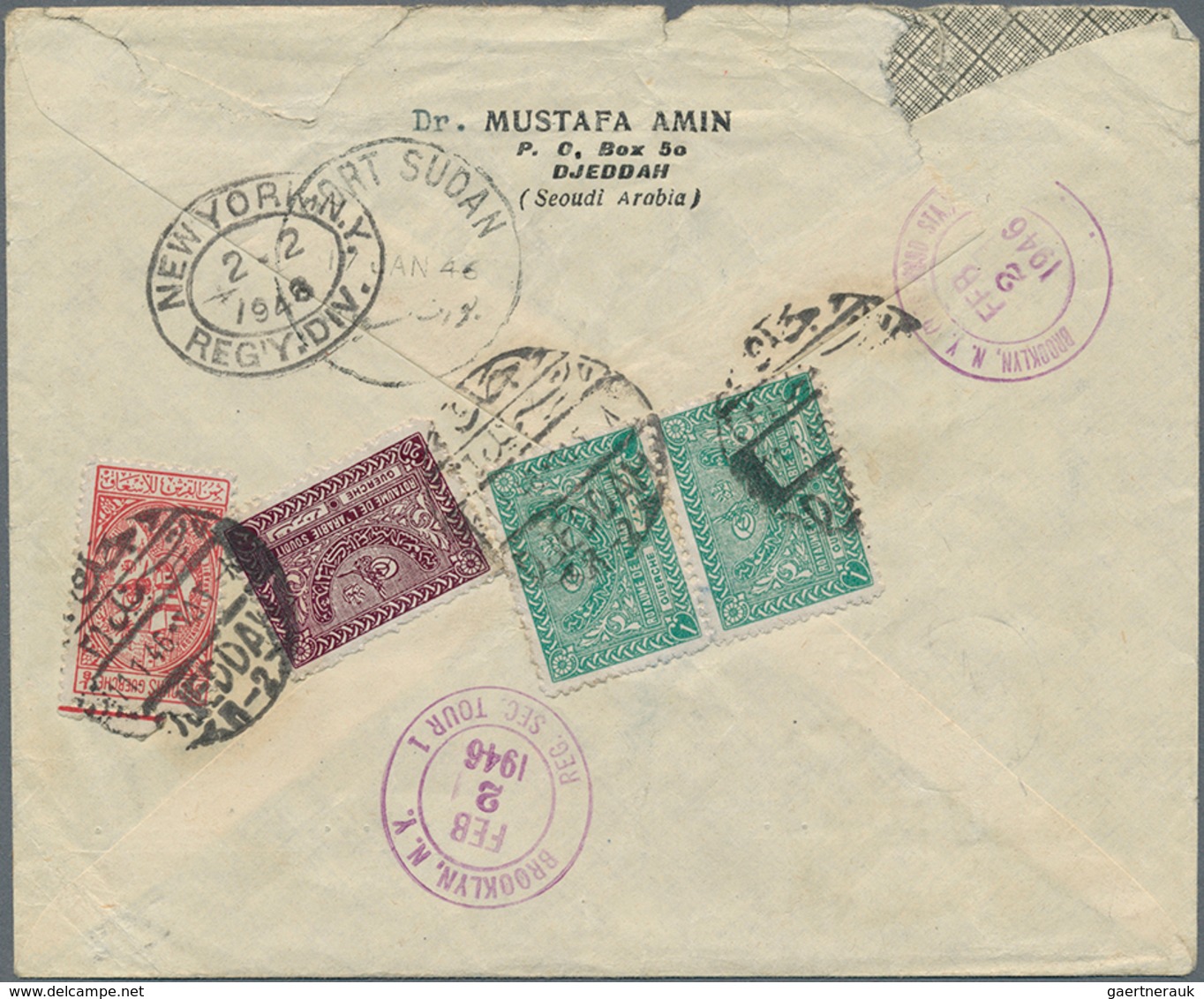 23979 Saudi-Arabien: 1947-75, 36 Covers including registered mail and air mails, attractive frankings.