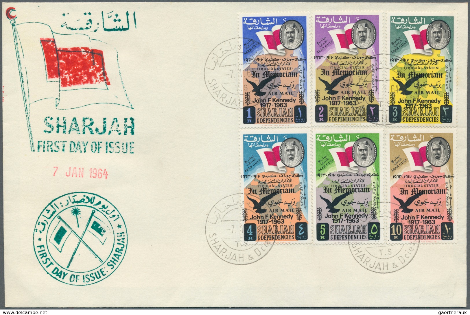 24011 Schardscha / Sharjah: 1963/1964, assortment of 21 cacheted "f.d.c." (some dates differ from those st