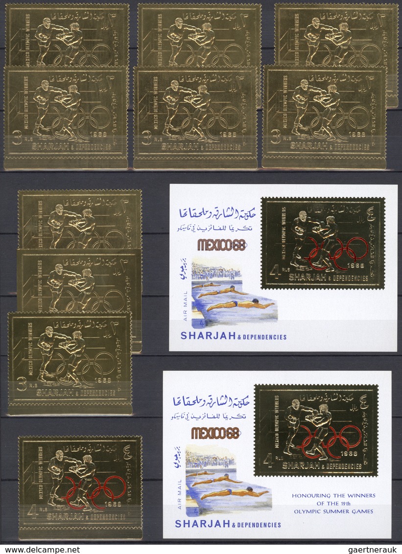 24025 Schardscha / Sharjah: 1969/1972, GOLD And SILVER Issues, U/m Accumulation Of Apprx. 200 Souvenir She - Sharjah