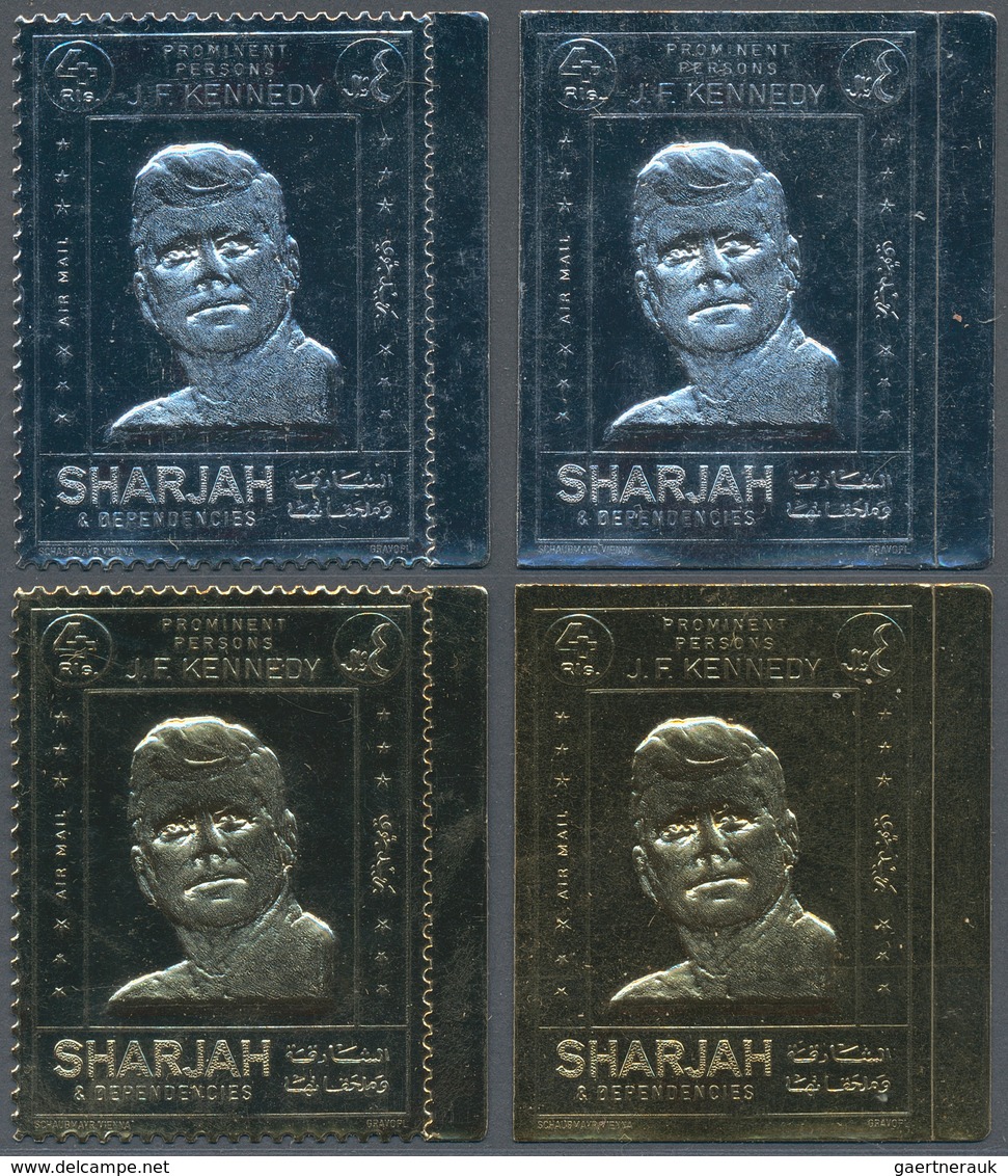 24027 Schardscha / Sharjah: 1970 (ca.), Prominent Persons 'J. F. KENNEDY' Gold And Silver Foil Stamps Inve - Sharjah