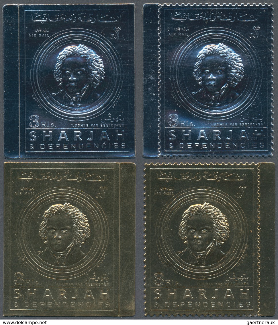 24034 Schardscha / Sharjah: 1970, 200th Birthday Of Ludwig Van BEETHOVEN Gold And Silver Foil Stamps Inves - Sharjah