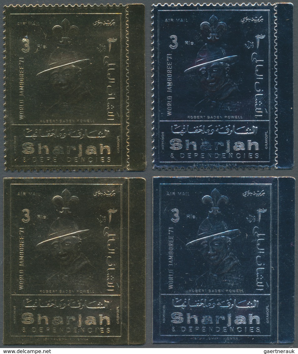 24041 Schardscha / Sharjah: 1972, World Scout Jamboree 'Robert Baden-Powell' Gold And Silver Foil Stamps I - Sharjah
