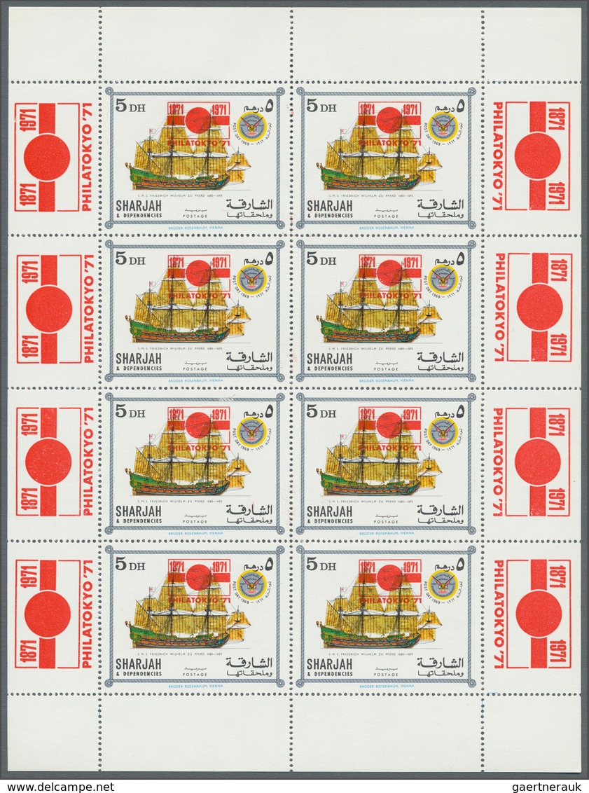 24042 Schardscha / Sharjah: 1972, Sailing Ships With Opt. Of Red PHILATOKYO '71 Emblem On Stamps And In Ma - Sharjah