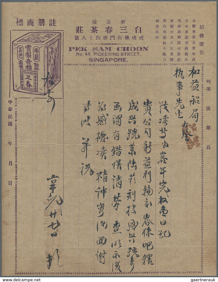 24052 Singapur: 1910's-20's: About 100 Covers And Documents, From Singapore Mostly, With Telegrams, Invoic - Singapore (...-1959)