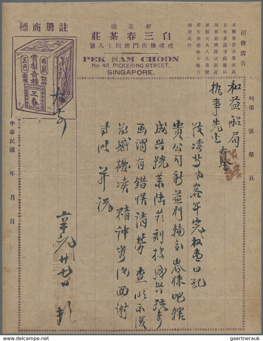 24052 Singapur: 1910's-20's: About 100 Covers And Documents, From Singapore Mostly, With Telegrams, Invoic - Singapour (...-1959)