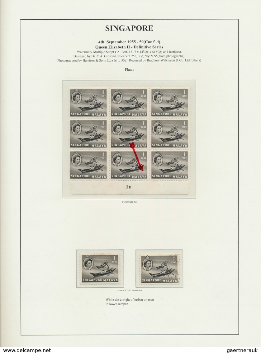 24056 Singapur: 1955/1959, Definitives QEII, 1c. And 4c., Specialised Assortment Of Apprx. 310 Stamps, Sho - Singapour (...-1959)