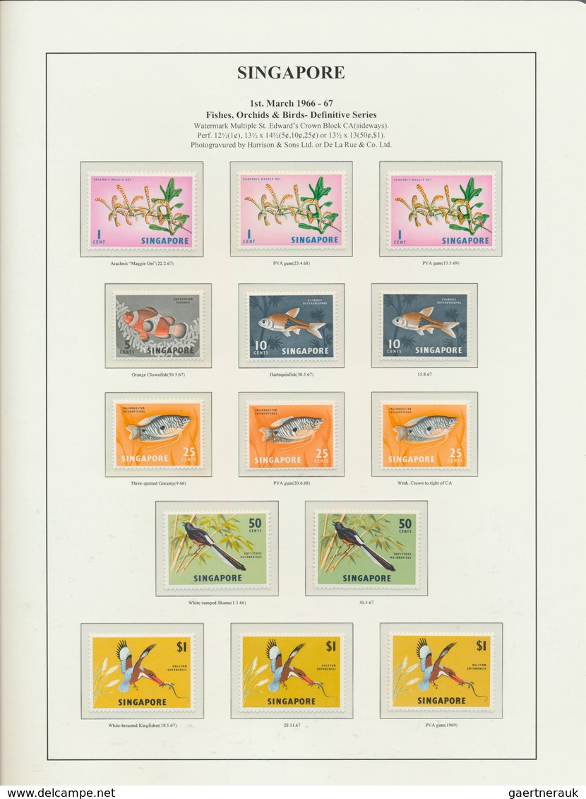 24059 Singapur: 1962/1969, Definitives "Fishes, Orchids & Birds", deeply specialised collection of apprx.