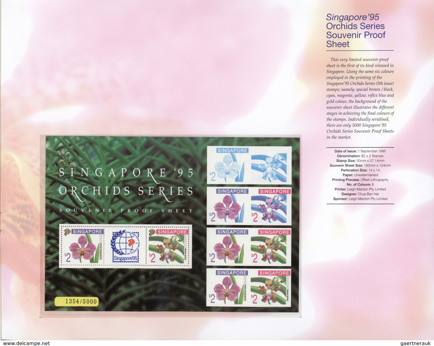 24069 Singapur: 1991/1995, Stamp Exhibition SINGAPORE '95 ("Orchids"), Lot Of 100 Presentation Folders Wit - Singapour (...-1959)