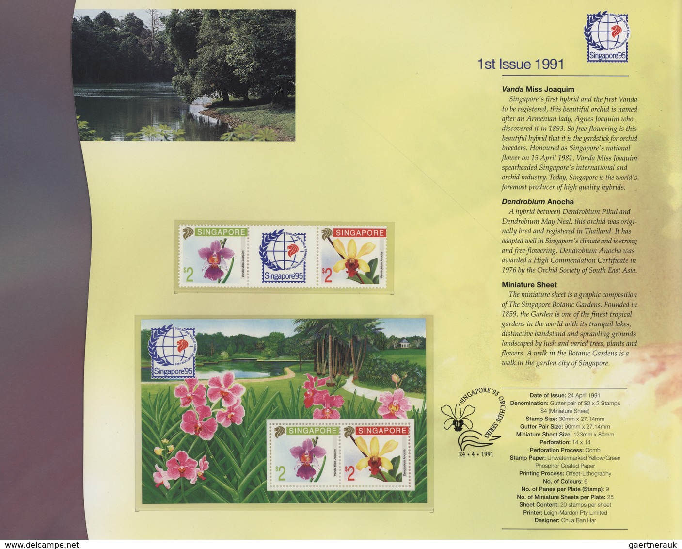 24072 Singapur: 1991/1995, Stamp Exhibition SINGAPORE '95 ("Orchids"), Lot Of 88 Presentation Folders With - Singapour (...-1959)
