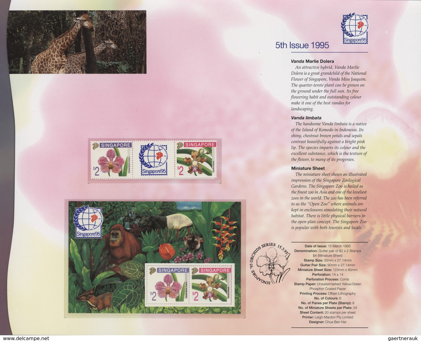 24072 Singapur: 1991/1995, Stamp Exhibition SINGAPORE '95 ("Orchids"), lot of 88 presentation folders with