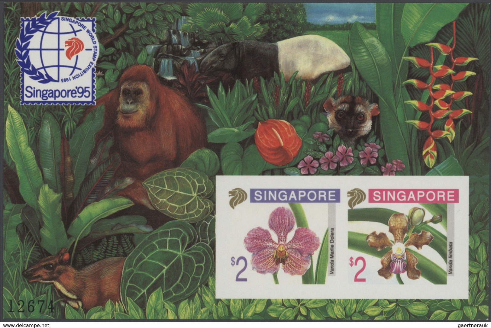 24074 Singapur: 1995, Stamp Exhibition SINGAPORE '95 ("Orchids"), IMPERFORATE Souvenir Sheet, Lot Of 100 P - Singapour (...-1959)