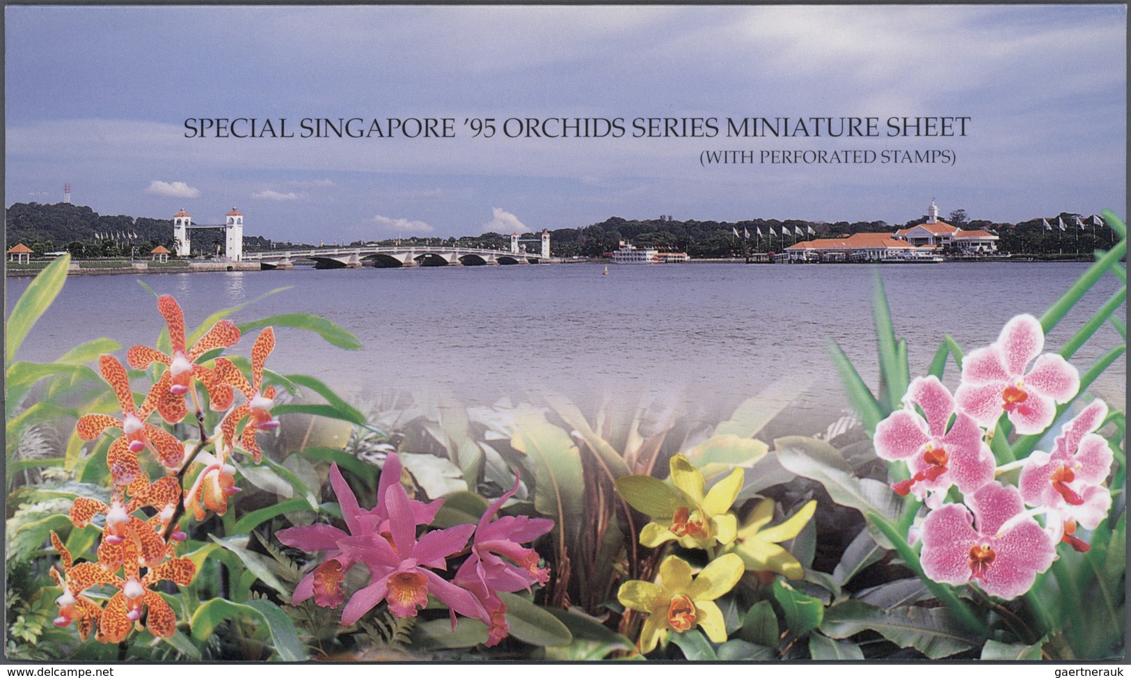 24083 Singapur: 1995, Stamp Exhibition SINGAPORE '95 ("Orchids"), Special Souvenir Sheet With Orange Sheet - Singapore (...-1959)