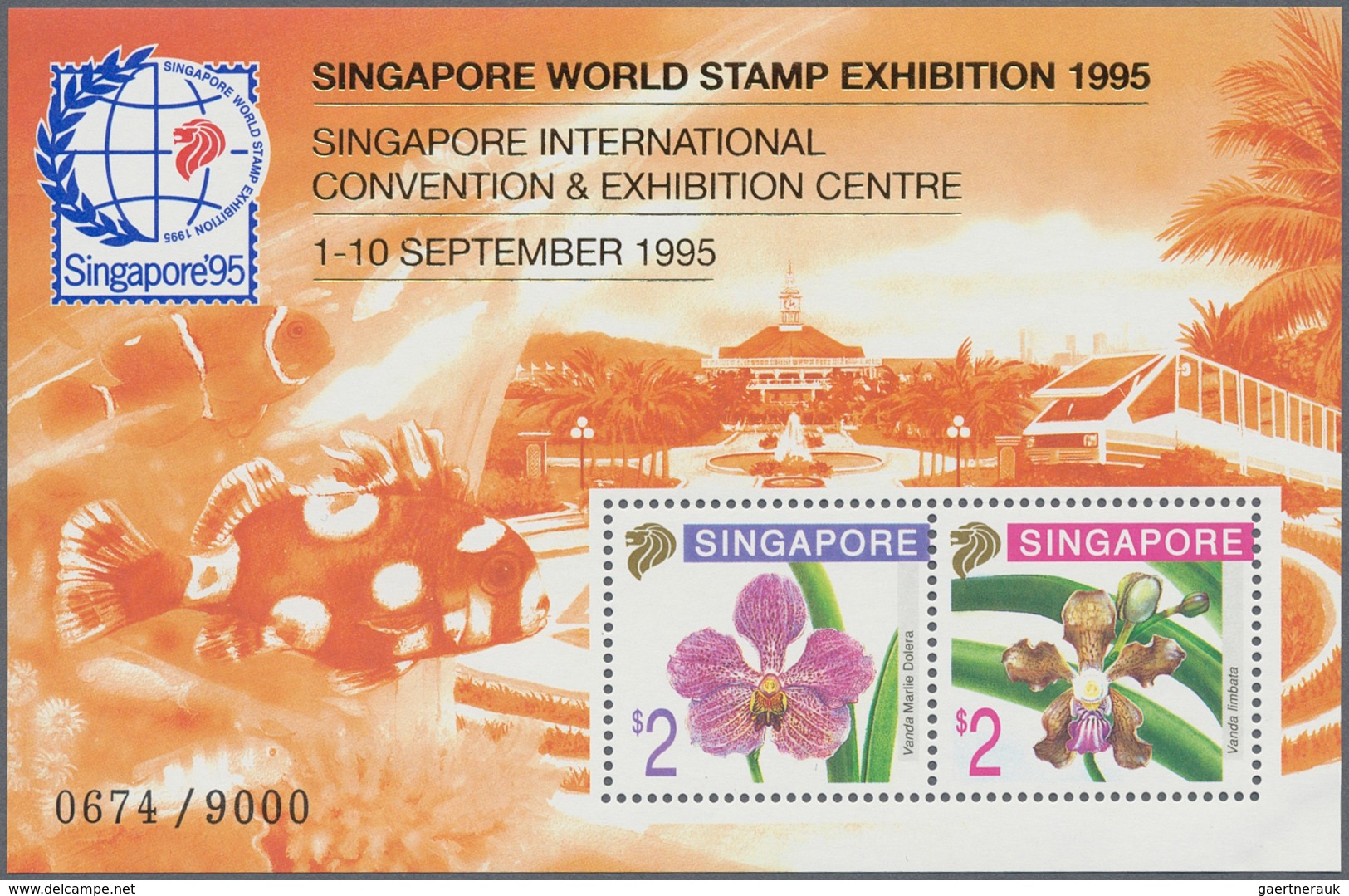 24087 Singapur: 1995: Singapore '95 Orchids Series Souvenir Sheet With Frame In Orange (Singapore Cat. S95 - Singapour (...-1959)