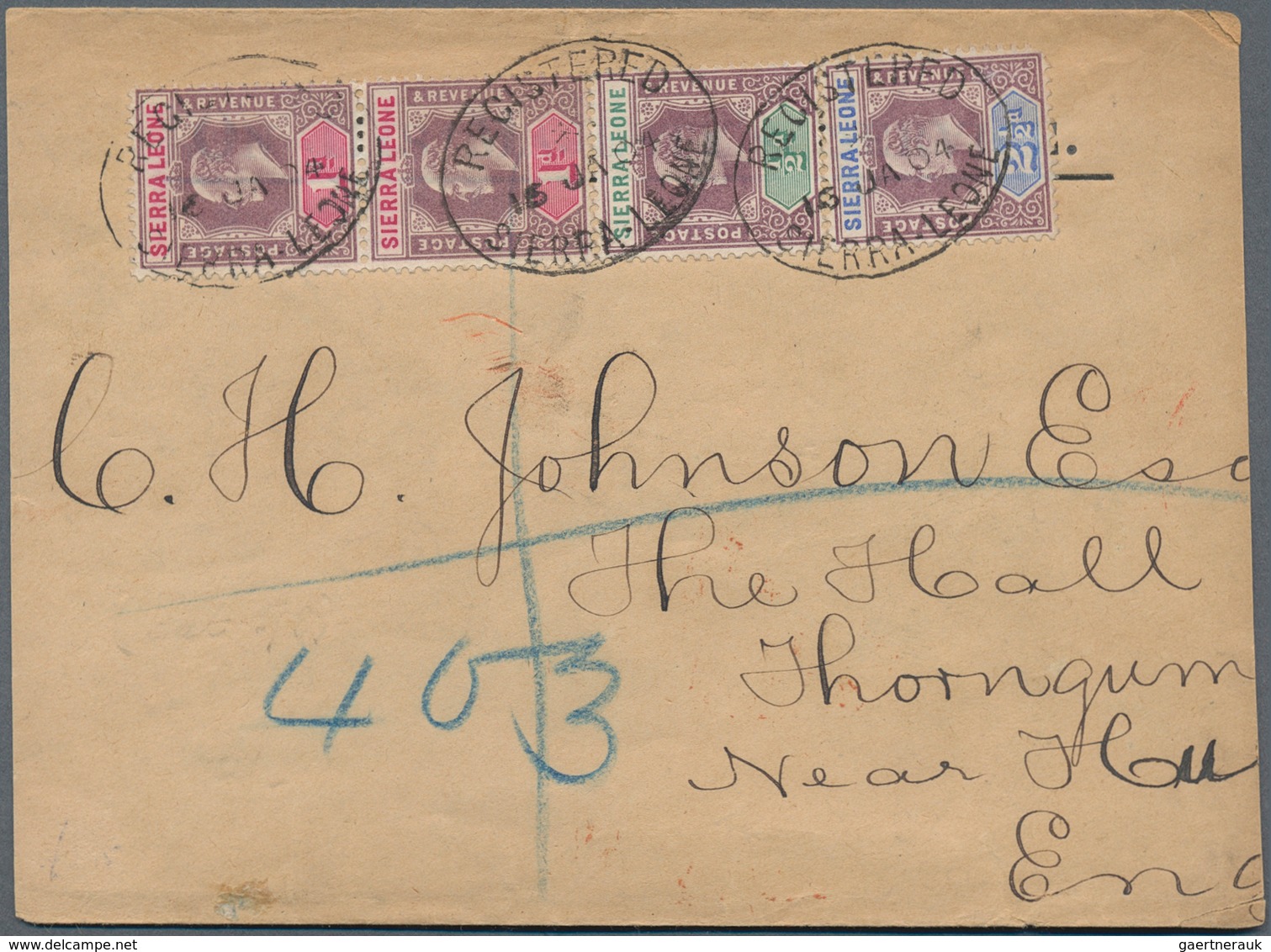 24091 Sierra Leone: 1895-1935: Three Covers And Six Postal Stationery Registered Envelopes To England, Wit - Sierra Leone (1961-...)