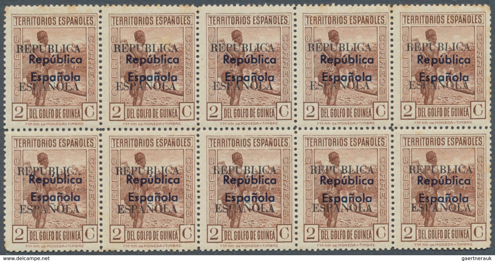 24098 Spanische Besitzungen Im Golf Von Guinea: 1932, 50 Pieces 2 Cts Redish Brown With Overprint Not On M - Guinée Espagnole