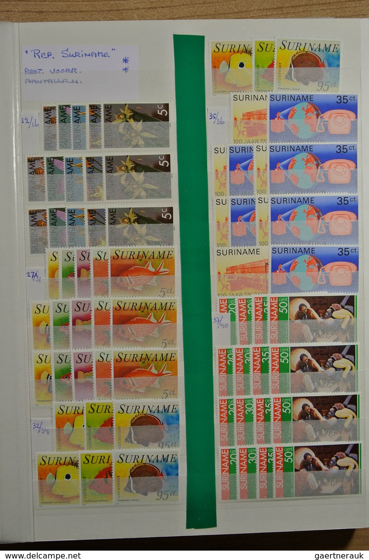 24153 Surinam: 1975-1994. Small box with stockpages with a MNH stock Republic of Surinam 1975-1994. Cat. v