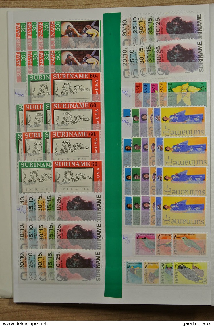 24153 Surinam: 1975-1994. Small box with stockpages with a MNH stock Republic of Surinam 1975-1994. Cat. v