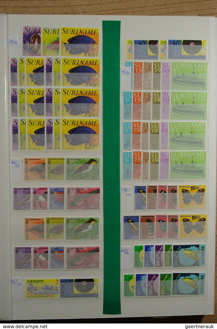 24153 Surinam: 1975-1994. Small box with stockpages with a MNH stock Republic of Surinam 1975-1994. Cat. v