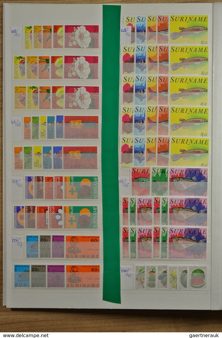 24153 Surinam: 1975-1994. Small box with stockpages with a MNH stock Republic of Surinam 1975-1994. Cat. v