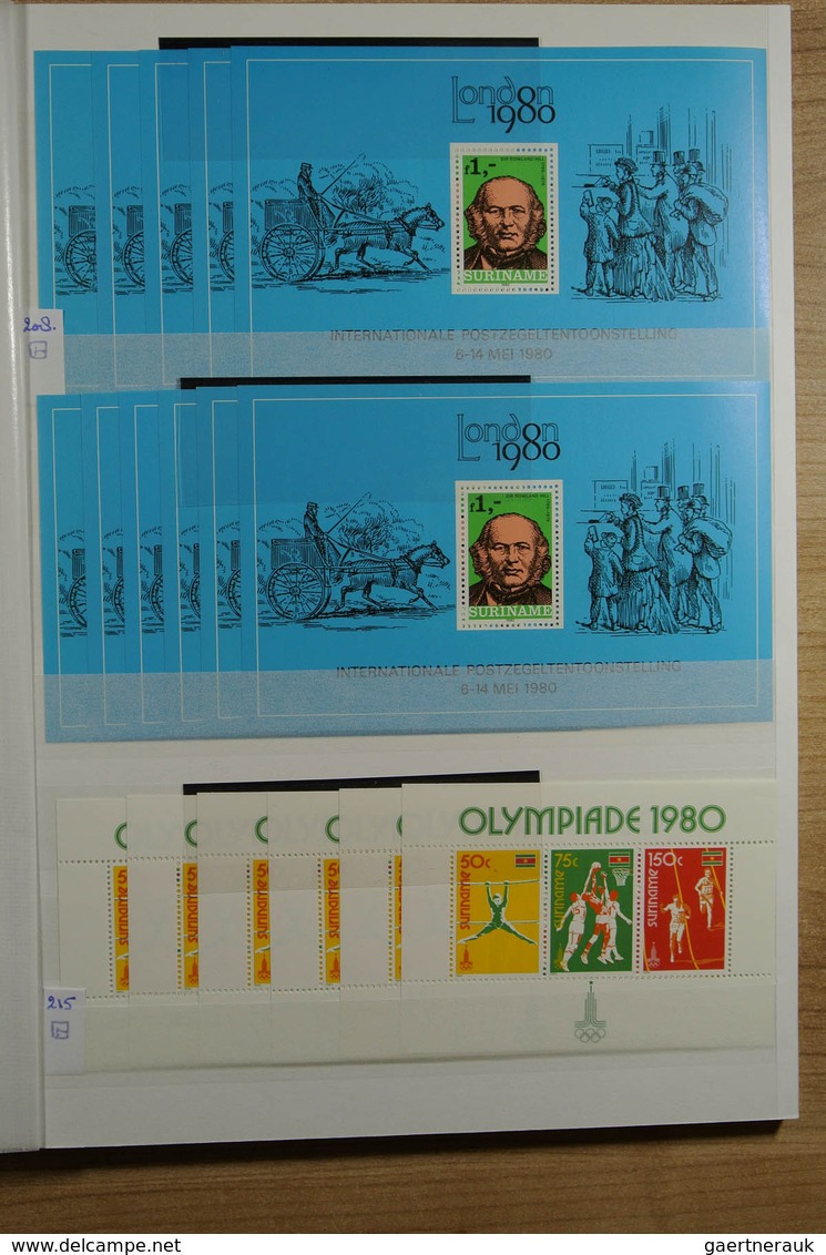 24153 Surinam: 1975-1994. Small box with stockpages with a MNH stock Republic of Surinam 1975-1994. Cat. v