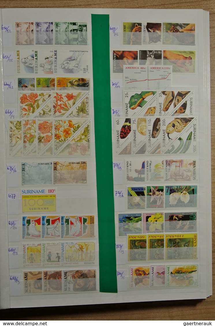 24153 Surinam: 1975-1994. Small box with stockpages with a MNH stock Republic of Surinam 1975-1994. Cat. v