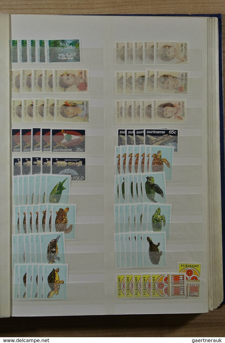 24154 Surinam: 1975-1992. Stockbook with an extensive, mostly MNH stock of Republic Surinam 1975-1992. Ver
