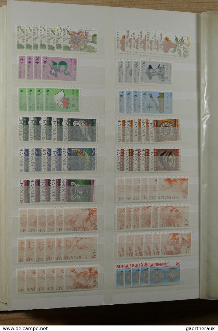 24154 Surinam: 1975-1992. Stockbook with an extensive, mostly MNH stock of Republic Surinam 1975-1992. Ver