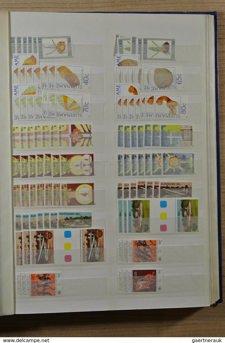 24154 Surinam: 1975-1992. Stockbook with an extensive, mostly MNH stock of Republic Surinam 1975-1992. Ver