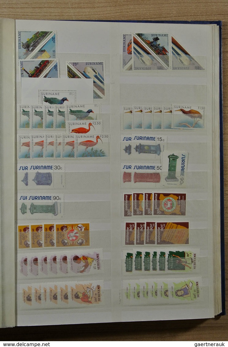 24154 Surinam: 1975-1992. Stockbook with an extensive, mostly MNH stock of Republic Surinam 1975-1992. Ver