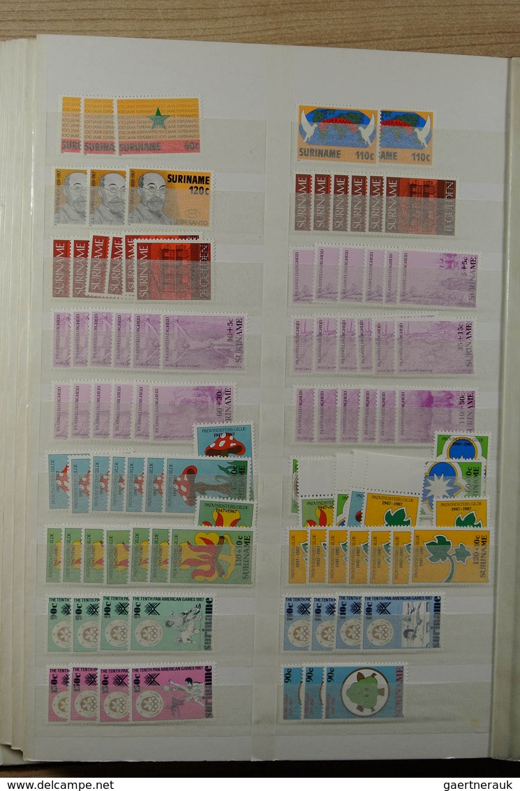 24154 Surinam: 1975-1992. Stockbook with an extensive, mostly MNH stock of Republic Surinam 1975-1992. Ver