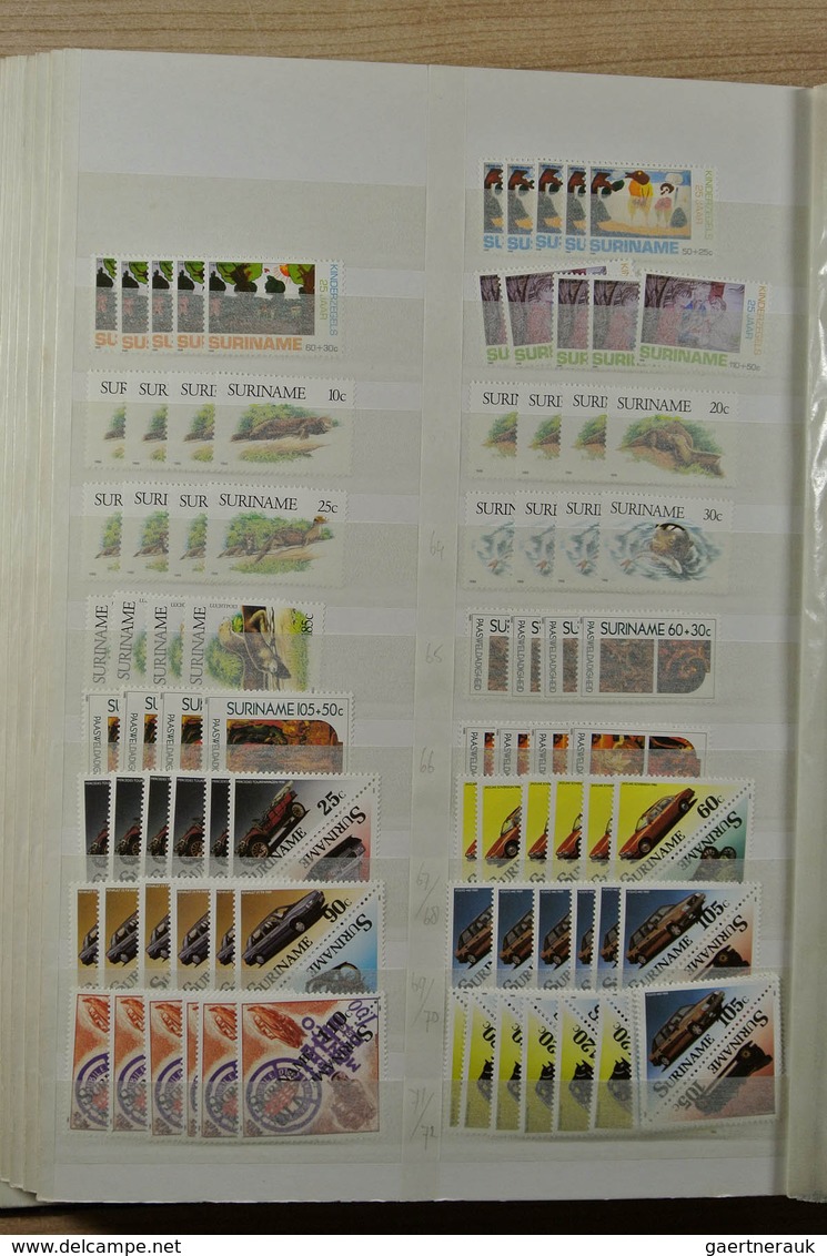 24154 Surinam: 1975-1992. Stockbook with an extensive, mostly MNH stock of Republic Surinam 1975-1992. Ver