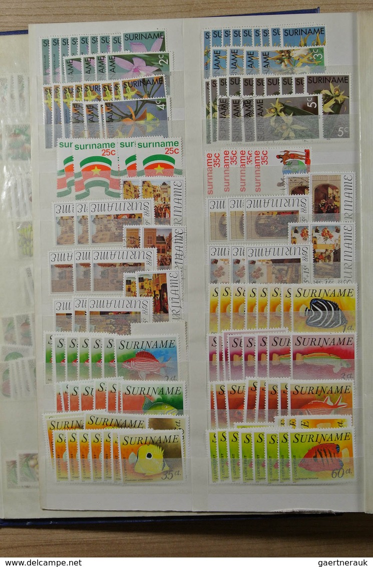 24154 Surinam: 1975-1992. Stockbook with an extensive, mostly MNH stock of Republic Surinam 1975-1992. Ver