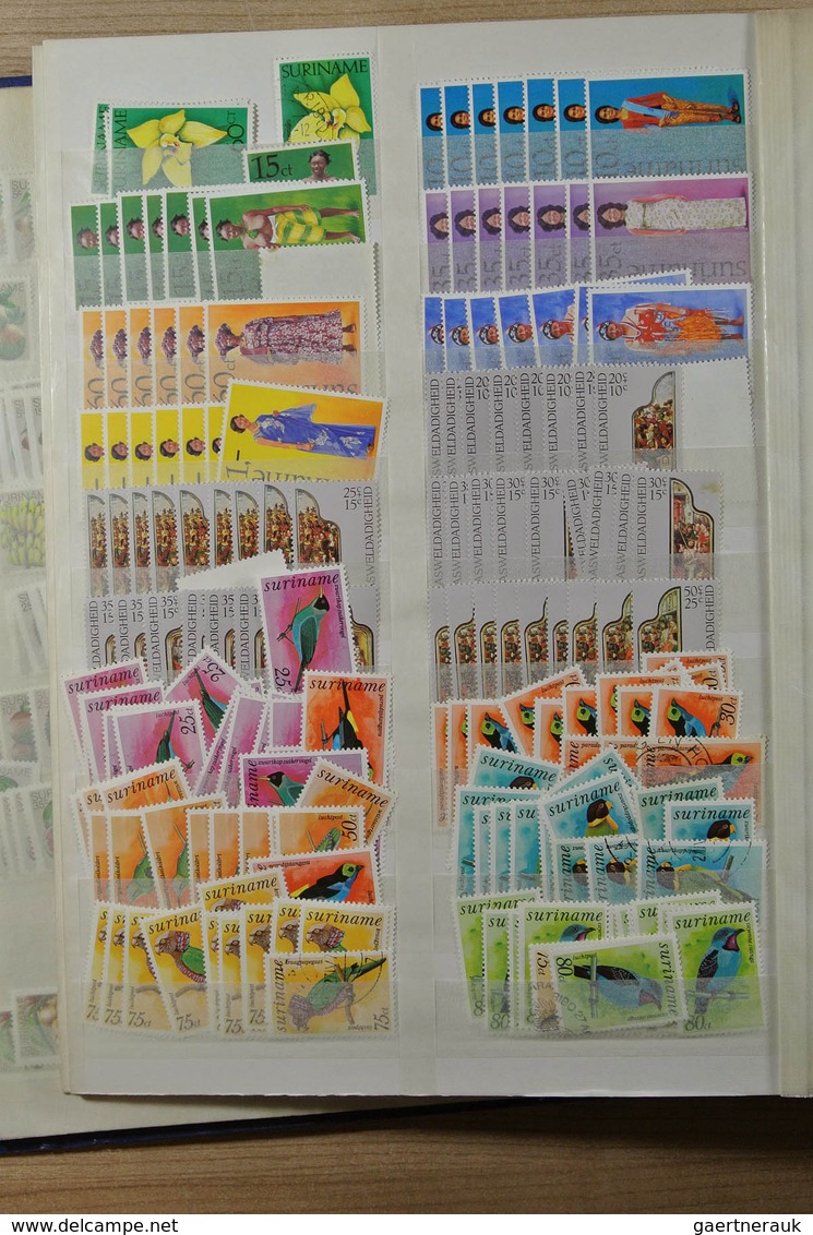 24154 Surinam: 1975-1992. Stockbook with an extensive, mostly MNH stock of Republic Surinam 1975-1992. Ver
