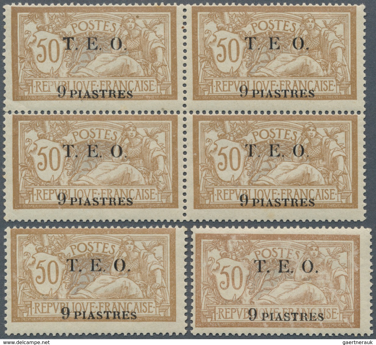 24179 Syrien: 1919, T.E.O. Overprints, 9pi. On 50c. Brown/light Blue, Lot Of Twelve Mint Copies (incl. Two - Syrie